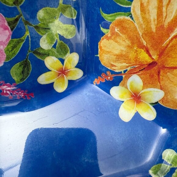 TOMMY BAHAMA Melamine Large Serving Tray Chip and Dip Tropical Hibiscus Flamingo - Picture 8 of 8